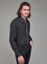 Men Solid Hemp Black Casual Shirt_3