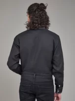 Men Solid Hemp Black Casual Shirt_5