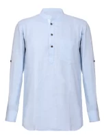 Men Solid Hemp Blue Kurta Shirt_1