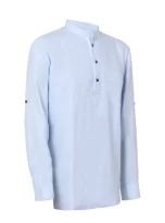 Men Solid Hemp Blue Kurta Shirt_2