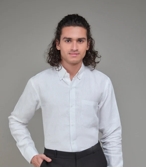 Men Solid Hemp White Formal Shirt