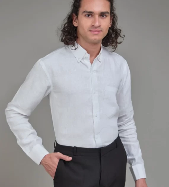 Men Solid Hemp White Formal Shirt