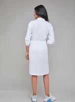 White Three Quarter Sleeves Hemp Shirt Dress_5