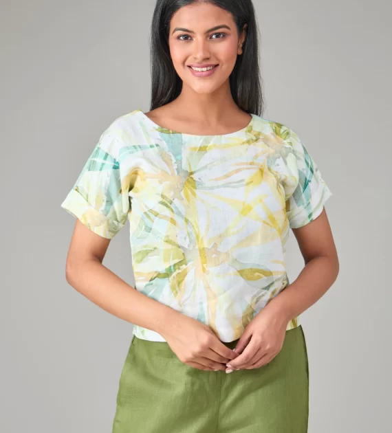 Hemp Floral Yellow Printed Top