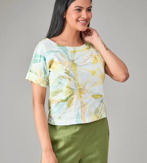 Hemp Floral Yellow Printed Top