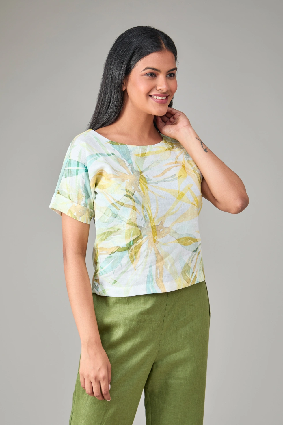 Hemp Floral Yellow Printed Top