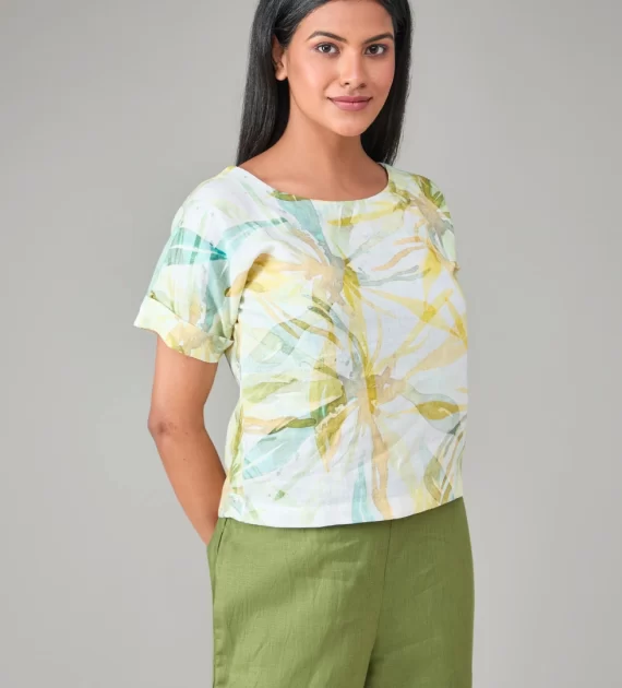 Hemp Floral Yellow Printed Top