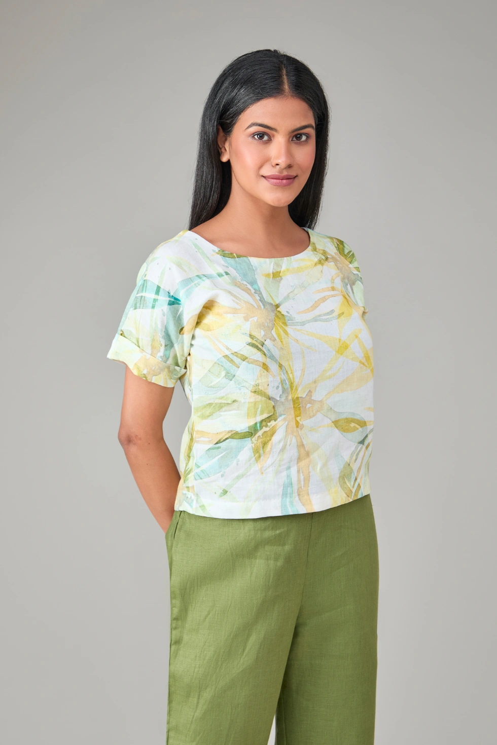 Hemp Floral Yellow Printed Top