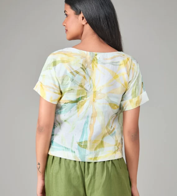 Hemp Floral Yellow Printed Top