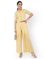 Hemp Yellow Pallazo And Shirt Co-Ord Set_1