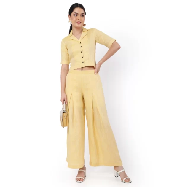 Hemp Yellow Pallazo And Shirt Co-Ord Set