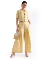 Hemp Yellow Pallazo And Shirt Co-Ord Set_2