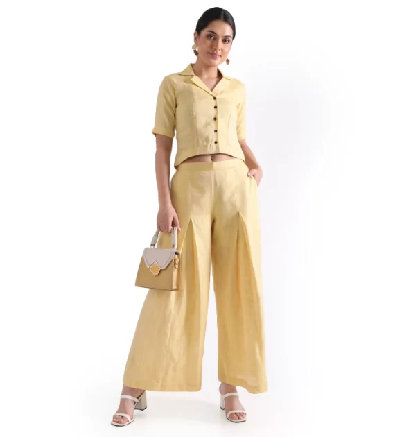 Hemp Yellow Pallazo And Shirt Co-Ord Set