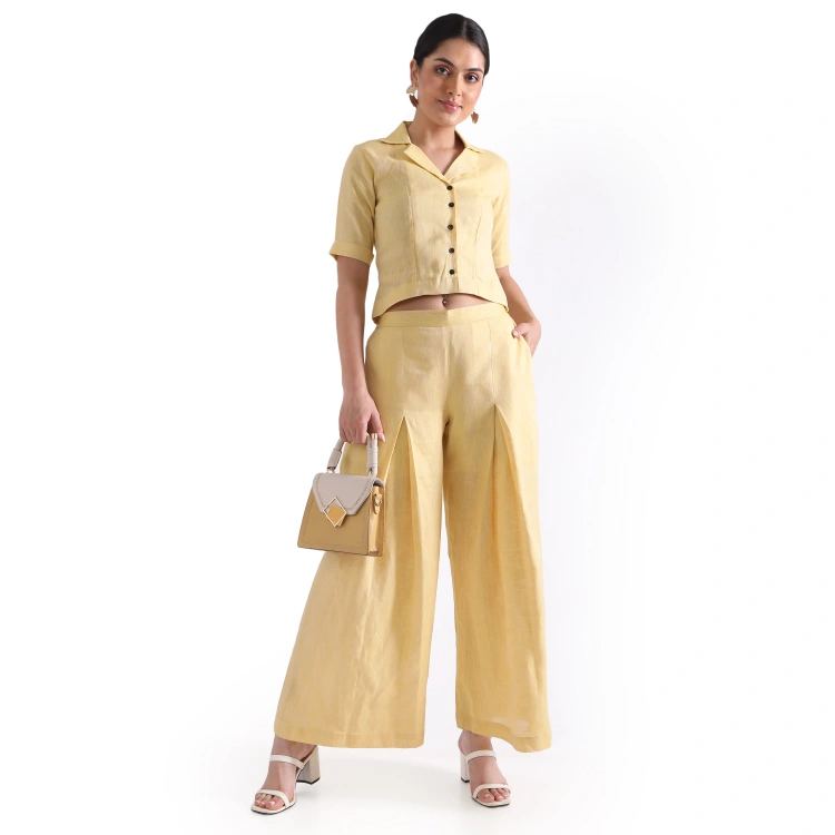 Hemp Yellow Pallazo And Shirt Co-Ord Set