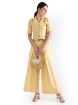 Hemp Yellow Pallazo And Shirt Co-Ord Set_3