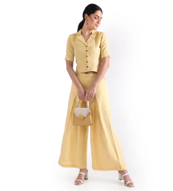 Hemp Yellow Pallazo And Shirt Co-Ord Set