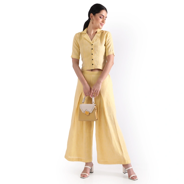 Hemp Yellow Pallazo And Shirt Co-Ord Set