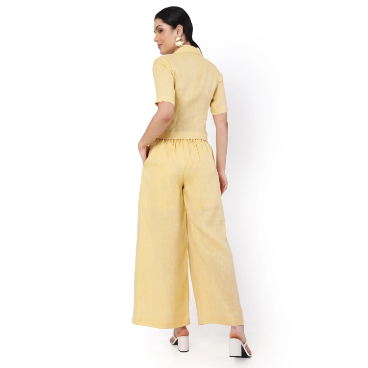 Hemp Yellow Pallazo And Shirt Co-Ord Set