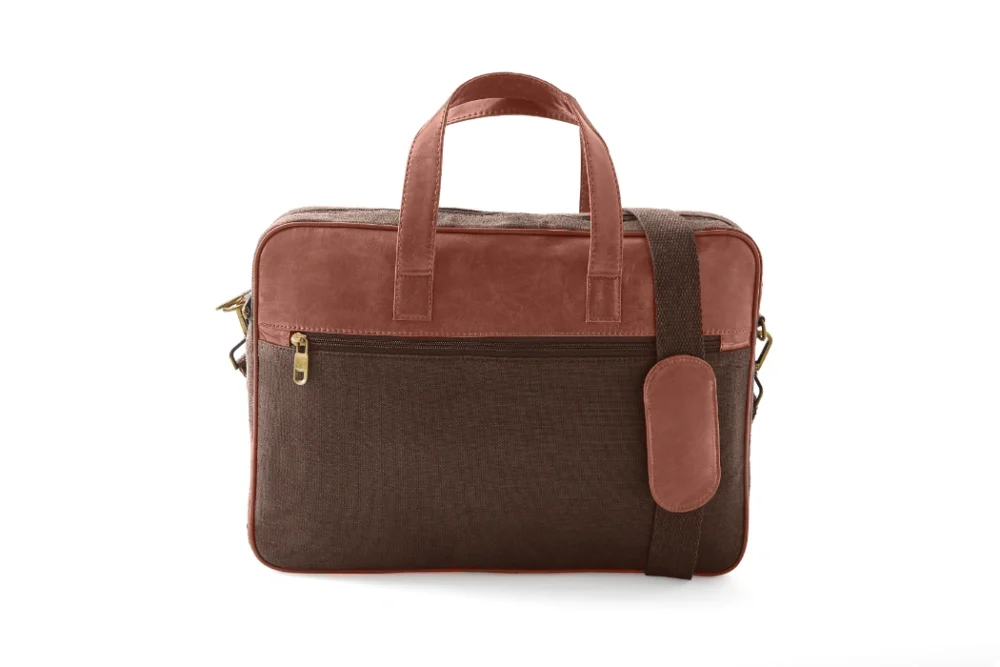 Hemp and PU Laptop Bag Brown