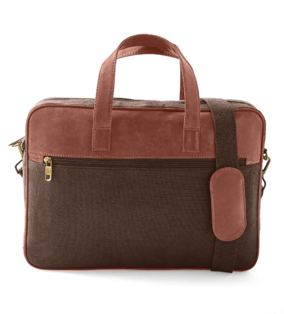 Hemp and PU Laptop Bag Brown