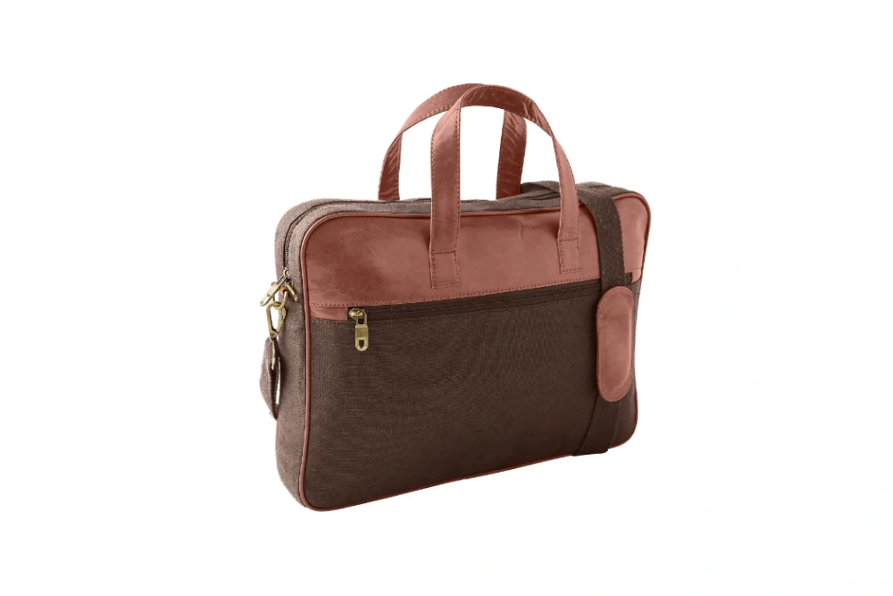 Hemp and PU Laptop Bag Brown