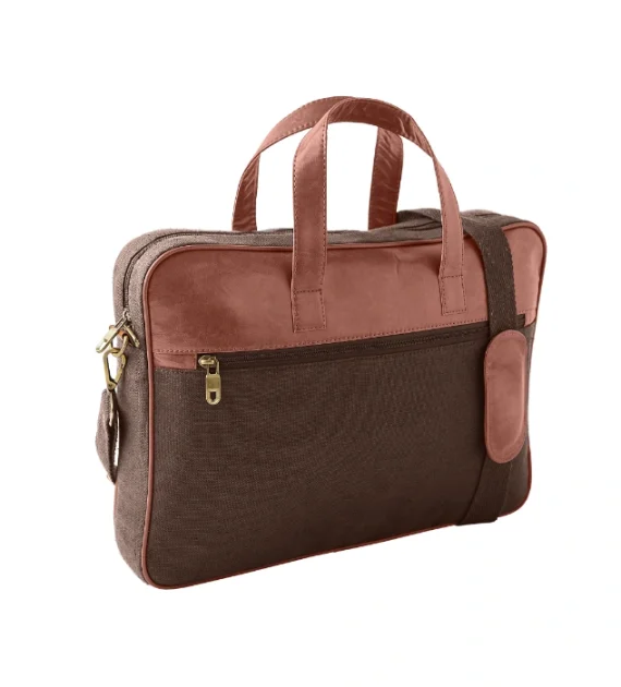 Hemp and PU Laptop Bag Brown