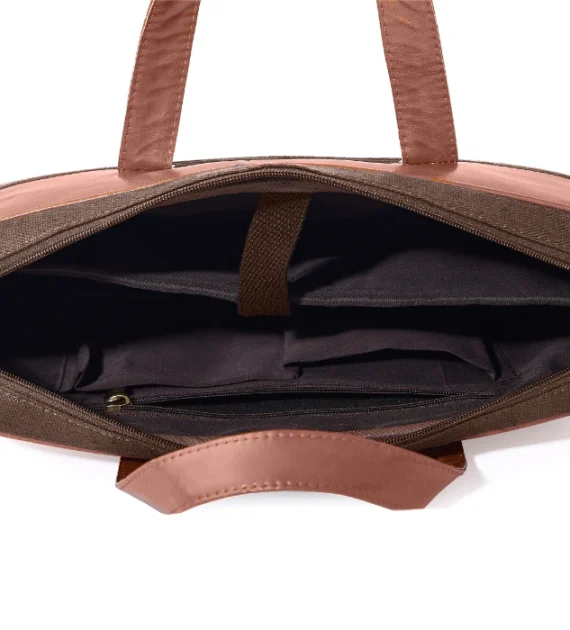 Hemp and PU Laptop Bag Brown