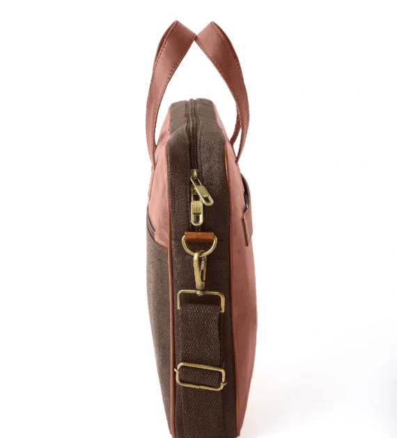 Hemp and PU Laptop Bag Brown