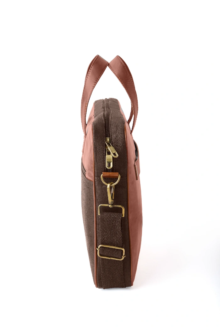 Hemp and PU Laptop Bag Brown