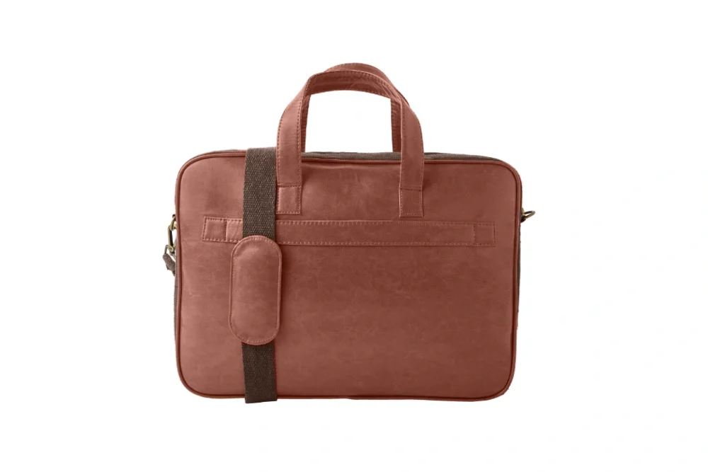 Hemp and PU Laptop Bag Brown